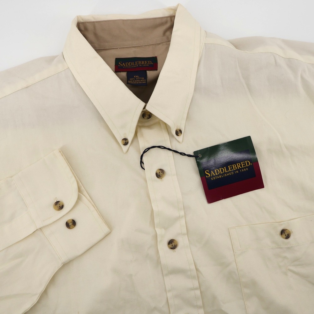 NEW Saddlebred Long Sleeve Button Down Shirt Cream Mens XXL - Flaws